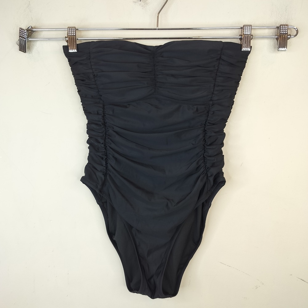 J.Crew Ruched Bandeau One-Piece Underwire Swimsuit 6 Strapless Black